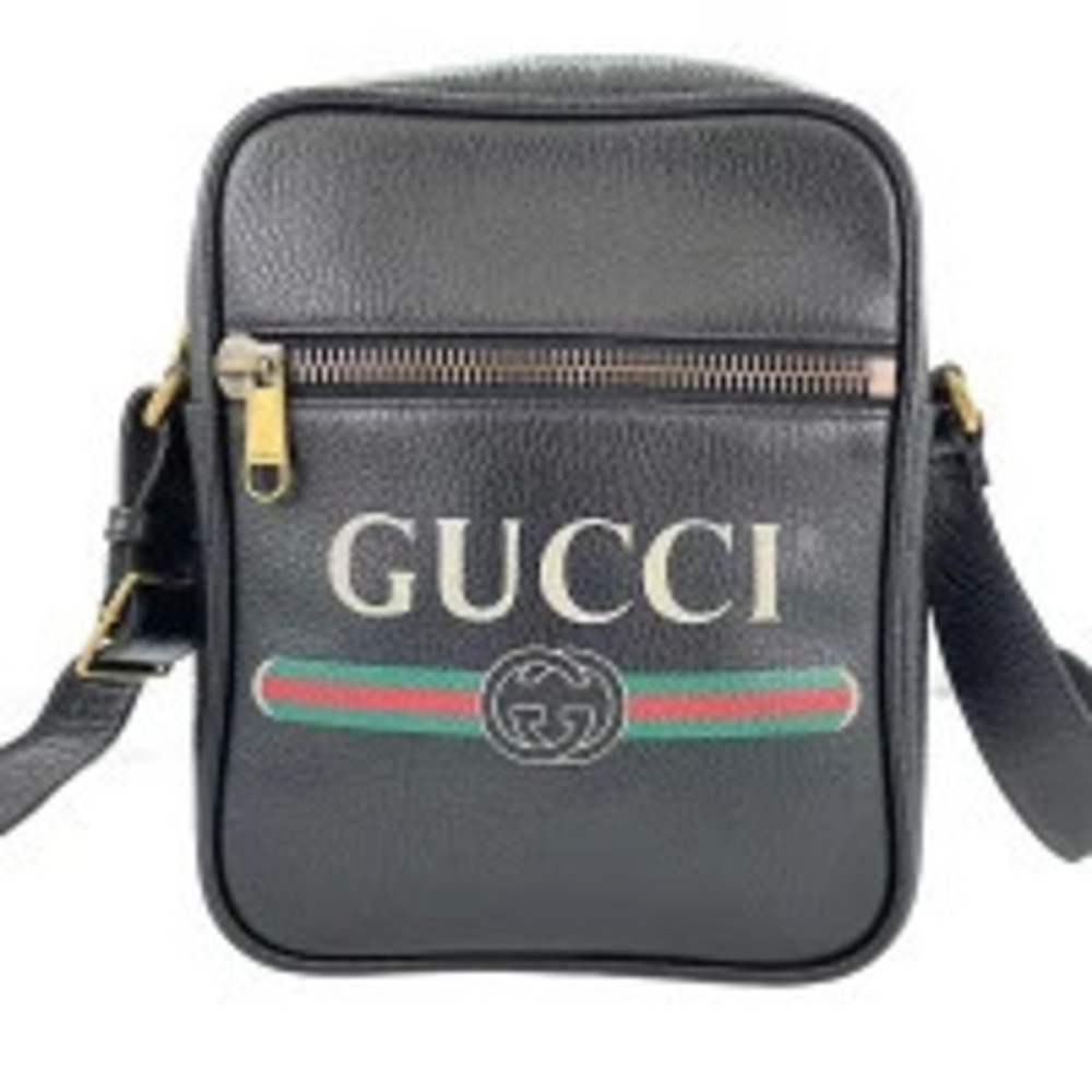 Gucci black leather Messenger Bag logo web interlocking G